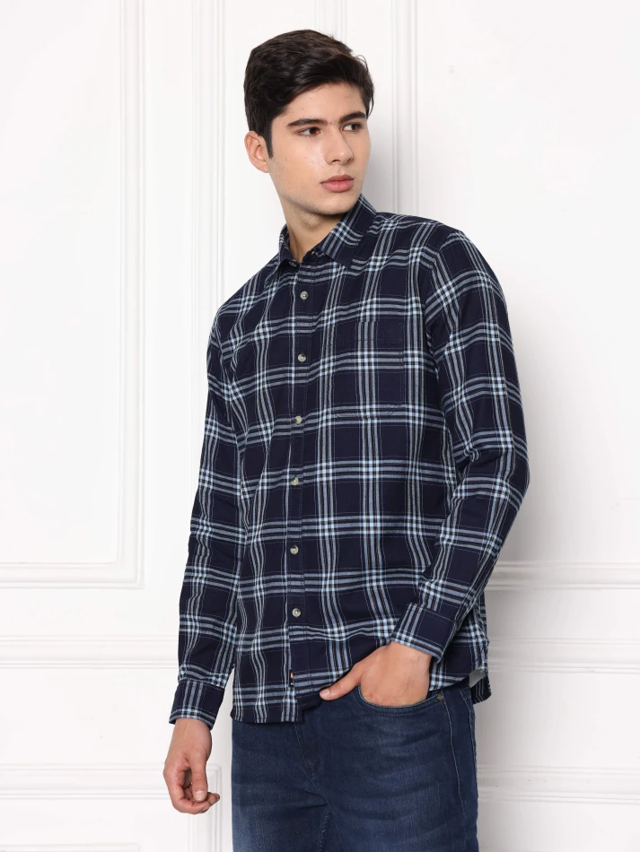 Upper Luxe,Premium fit tartan checked cotton casual shirt-1