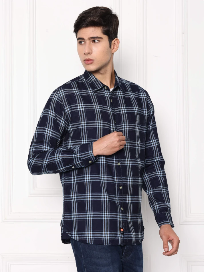 Upper Luxe,Premium fit tartan checked cotton casual shirt-3