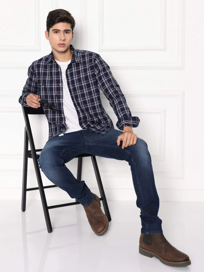 Upper Luxe,Premium fit tartan checked cotton casual shirt-0