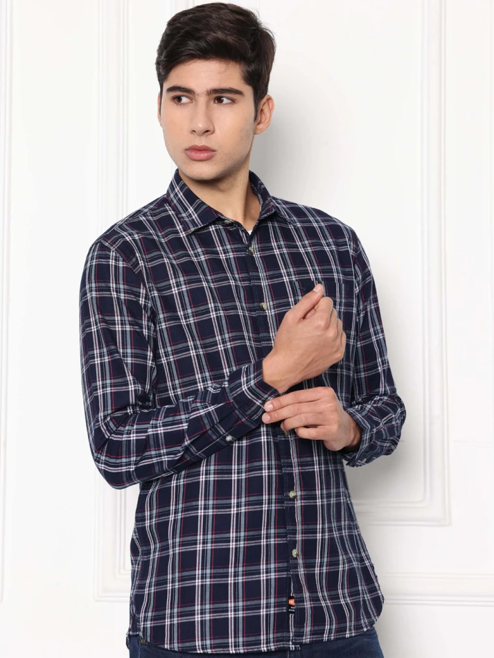 Upper Luxe,Premium fit tartan checked cotton casual shirt-4