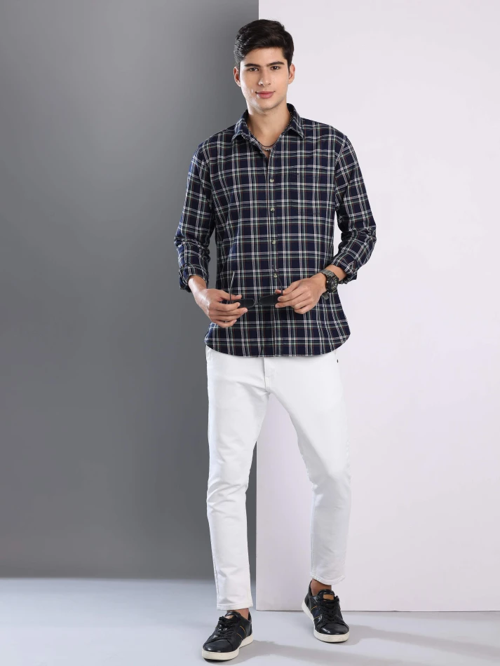 Upper Luxe,Premium fit tartan checked cotton casual shirt-0