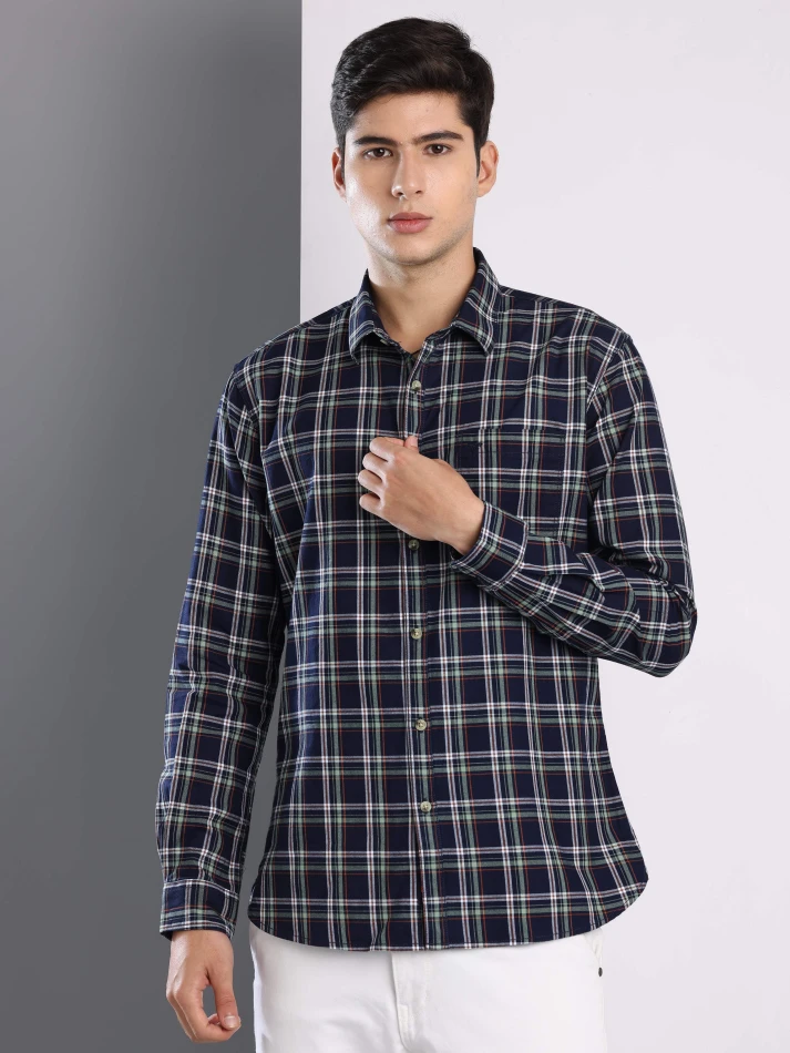 Upper Luxe,Premium fit tartan checked cotton casual shirt-2