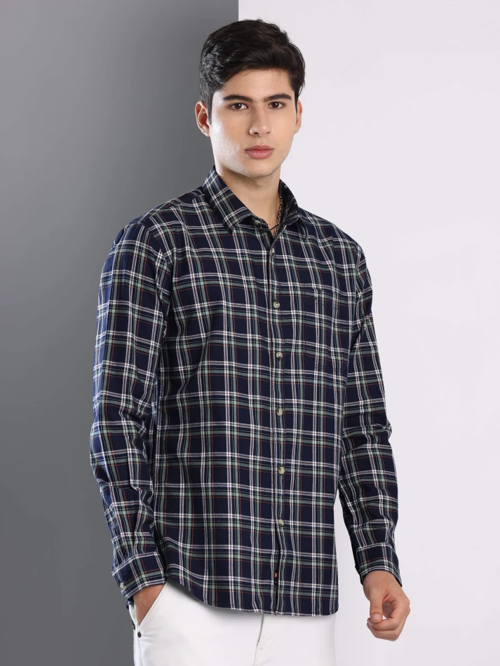 Upper Luxe,Premium fit tartan checked cotton casual shirt-3