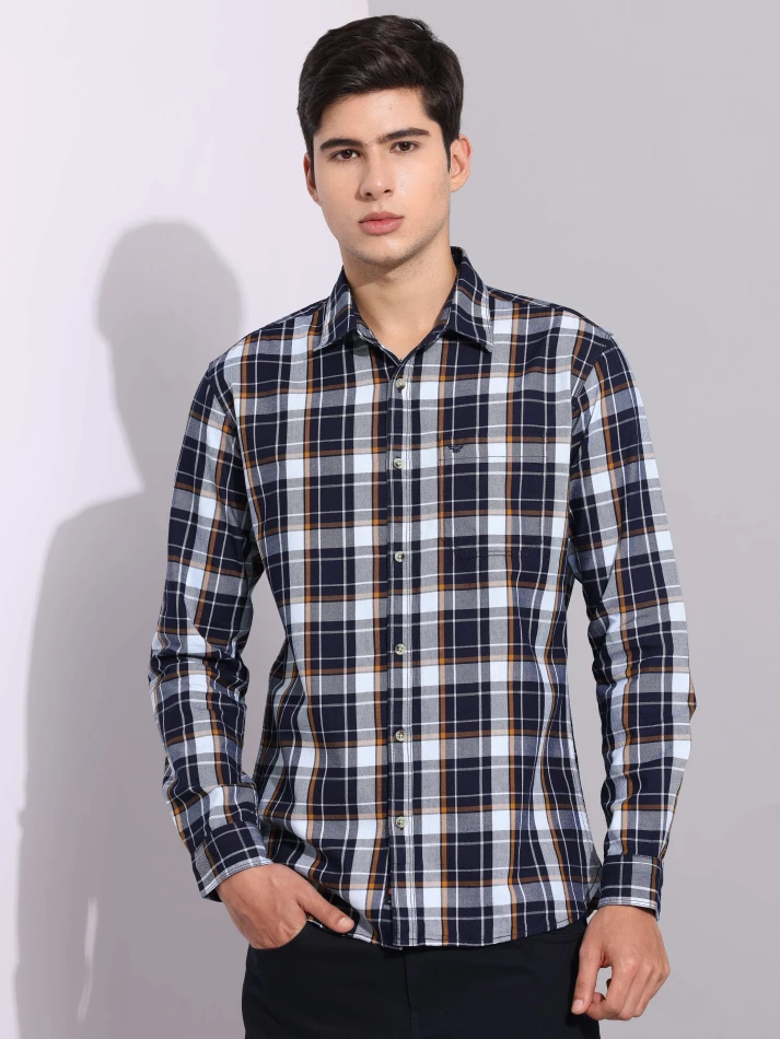 Upper Luxe,Premium fit tartan checked cotton casual shirt-1