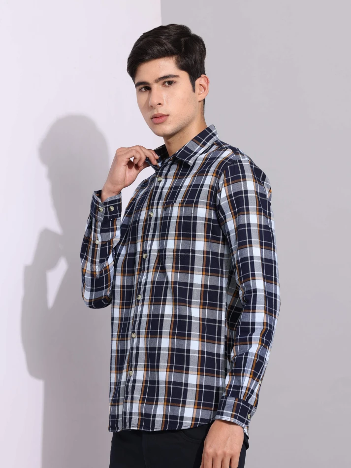 Upper Luxe,Premium fit tartan checked cotton casual shirt-2