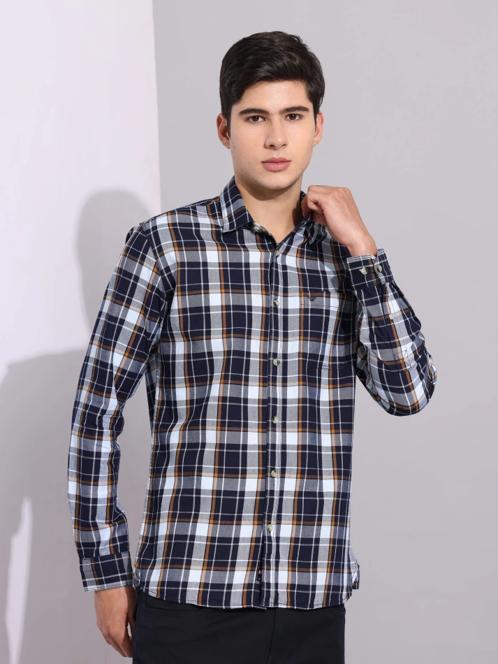 Upper Luxe,Premium fit tartan checked cotton casual shirt-3