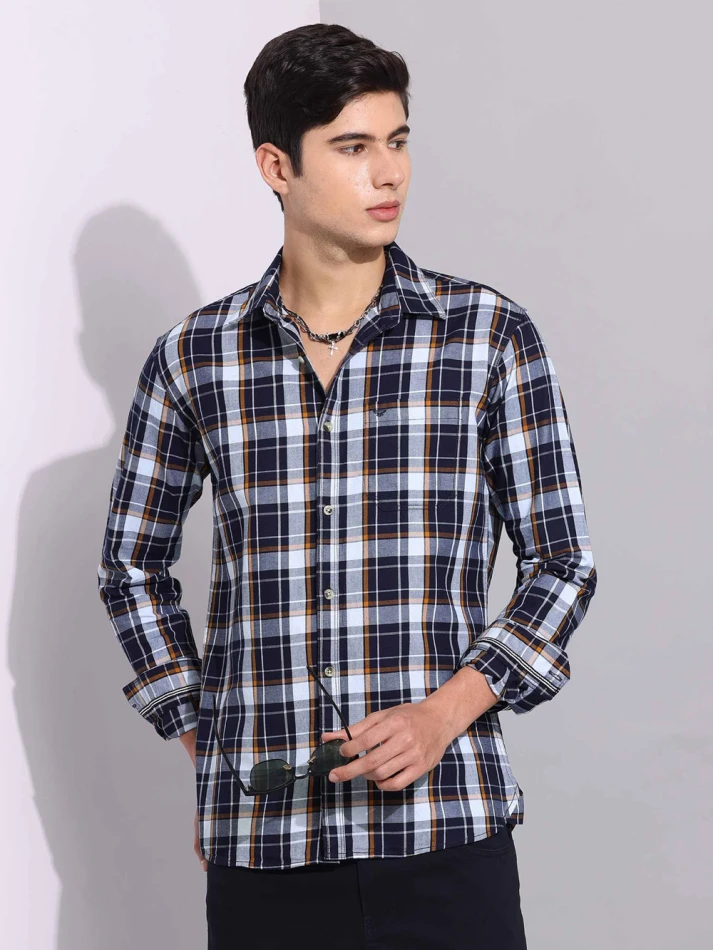 Upper Luxe,Premium fit tartan checked cotton casual shirt-5