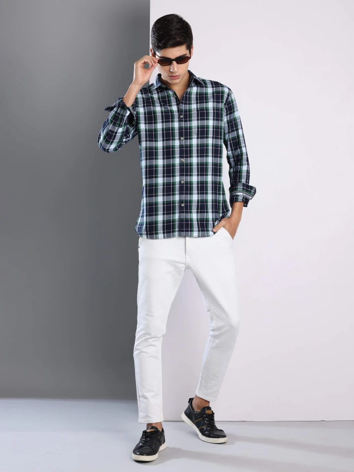 Upper Luxe,Premium fit tartan checked cotton casual shirt-0