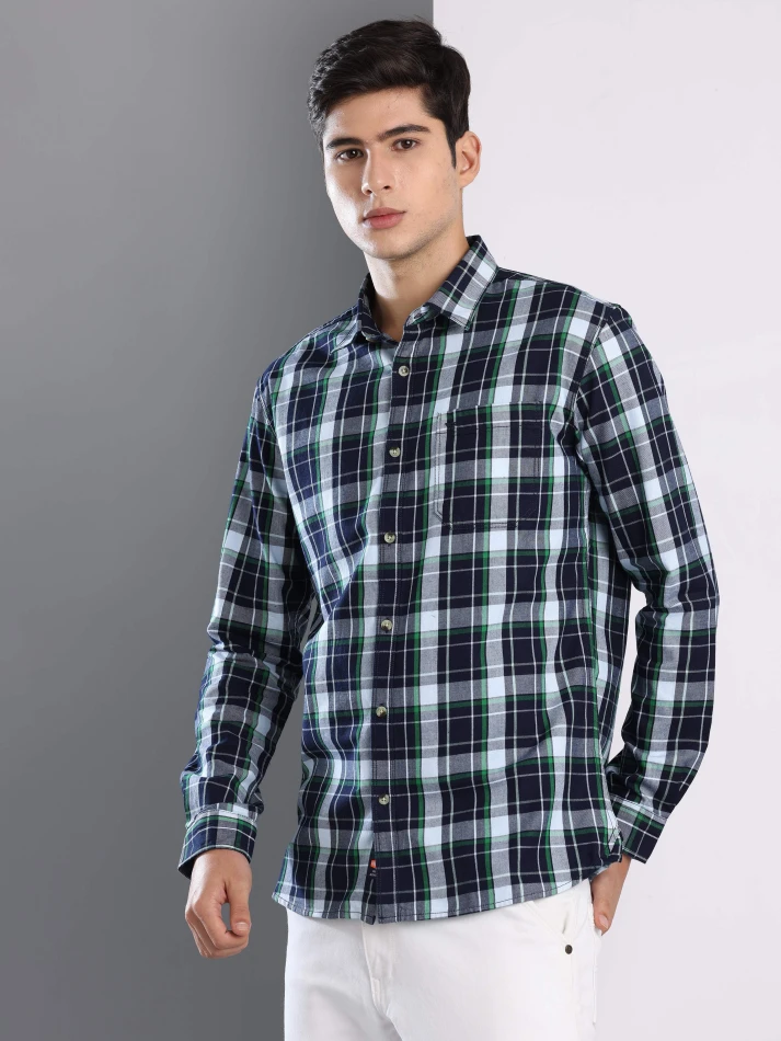 Upper Luxe,Premium fit tartan checked cotton casual shirt-2