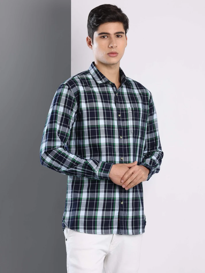 Upper Luxe,Premium fit tartan checked cotton casual shirt-3