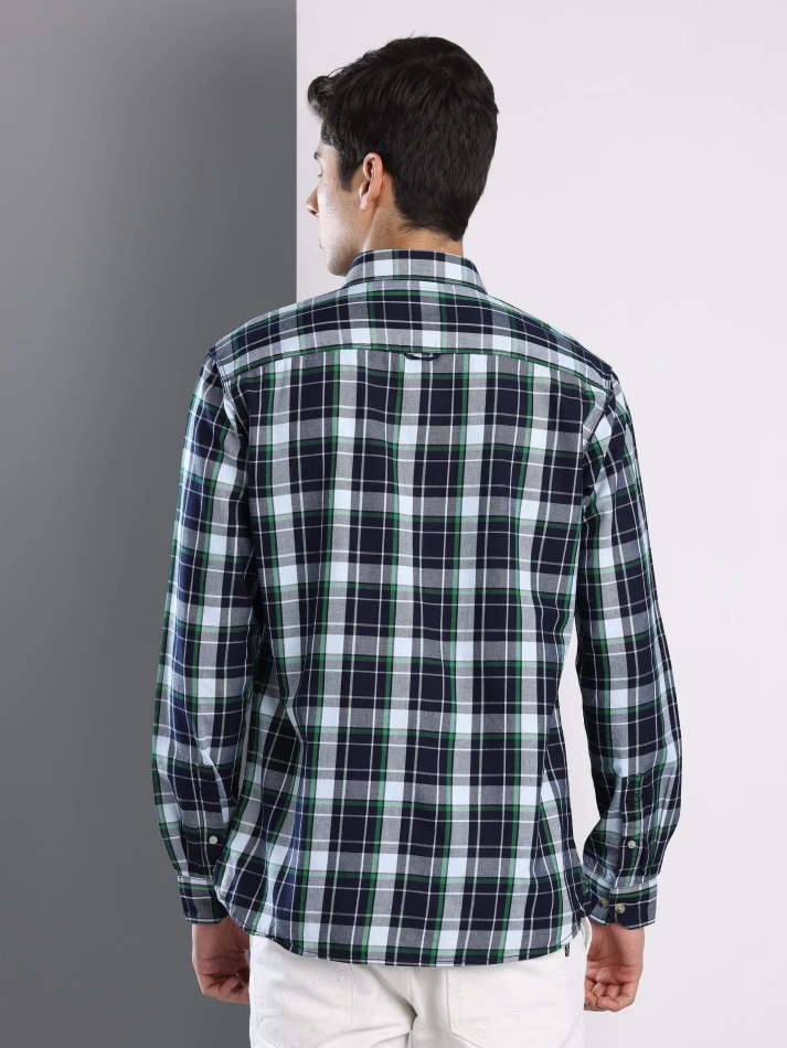 Upper Luxe,Premium fit tartan checked cotton casual shirt-4