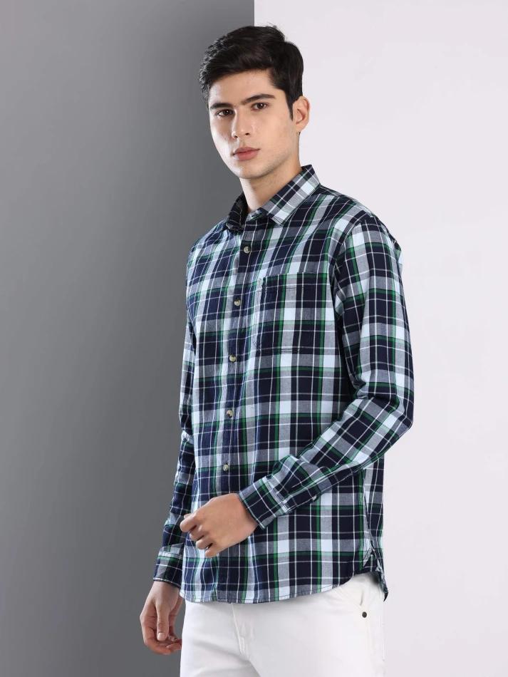 Upper Luxe,Premium fit tartan checked cotton casual shirt-5