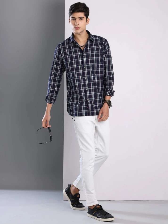 Upper Luxe,Premium fit tartan checked cotton casual shirt-0