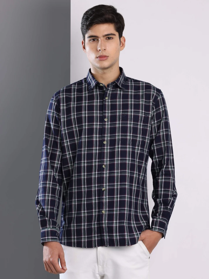 Upper Luxe,Premium fit tartan checked cotton casual shirt-1