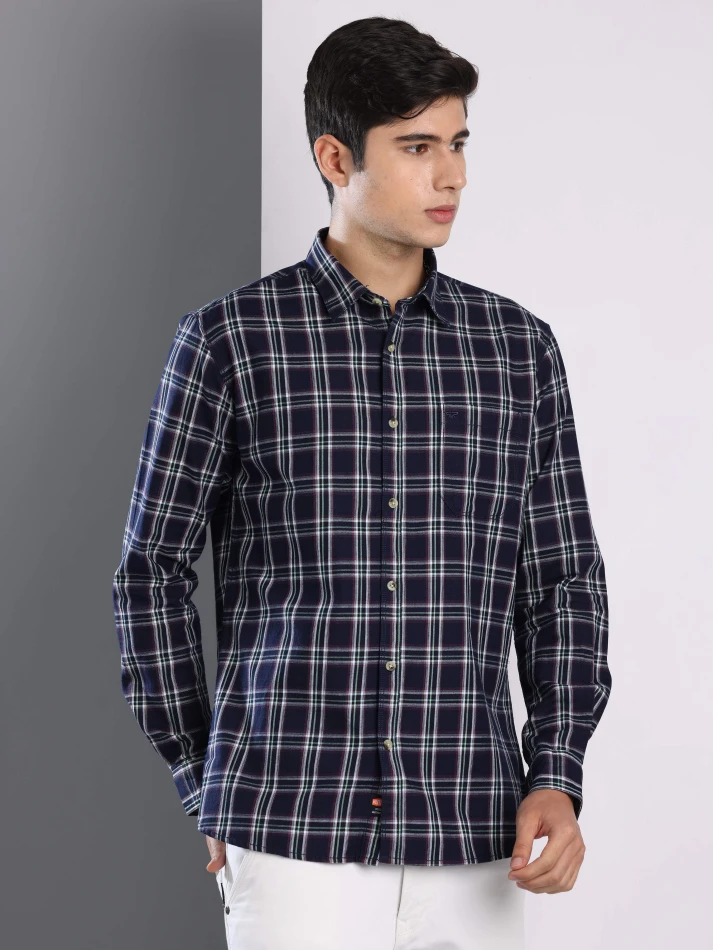 Upper Luxe,Premium fit tartan checked cotton casual shirt-2