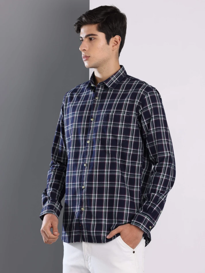 Upper Luxe,Premium fit tartan checked cotton casual shirt-3