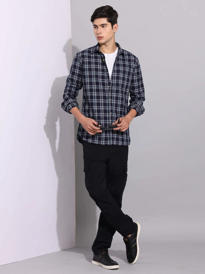 Upper Luxe,Premium fit tartan checked cotton casual shirt-0