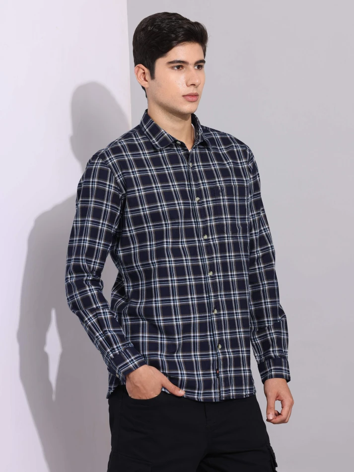 Upper Luxe,Premium fit tartan checked cotton casual shirt-1