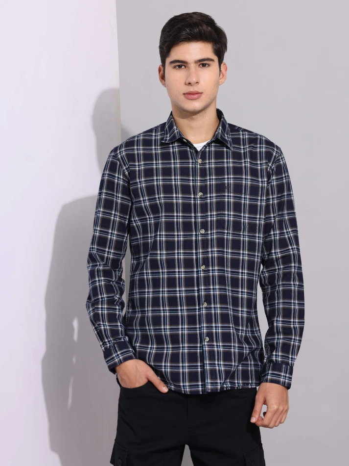 Upper Luxe,Premium fit tartan checked cotton casual shirt-2