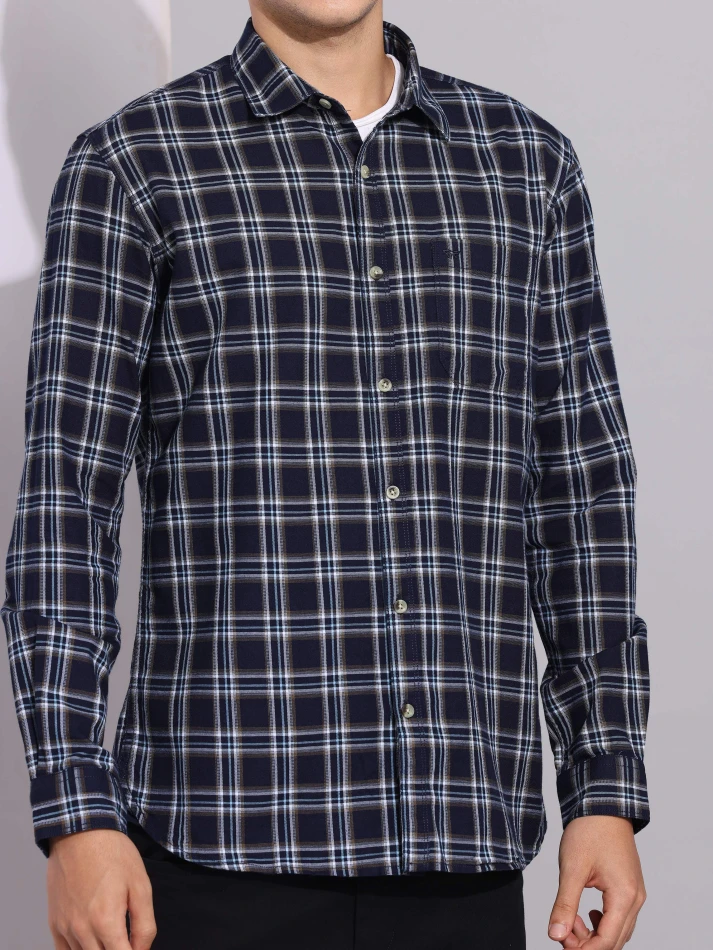 Upper Luxe,Premium fit tartan checked cotton casual shirt-5