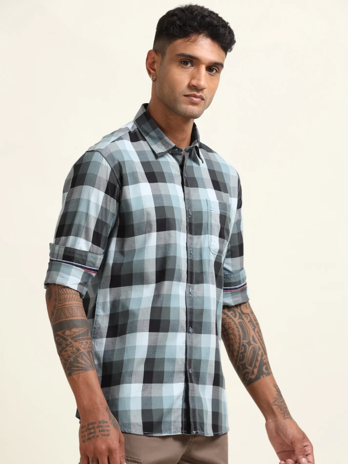 Upper Luxe,Comfort fit checked cotton casual shirt-3