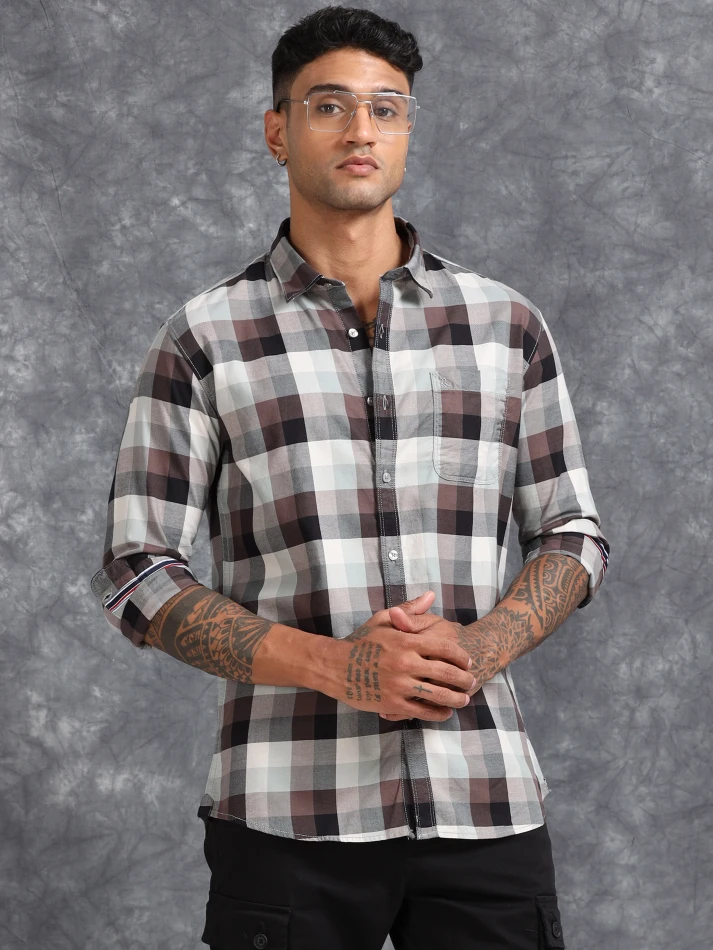 Upper Luxe,Comfort fit checked cotton casual shirt-1