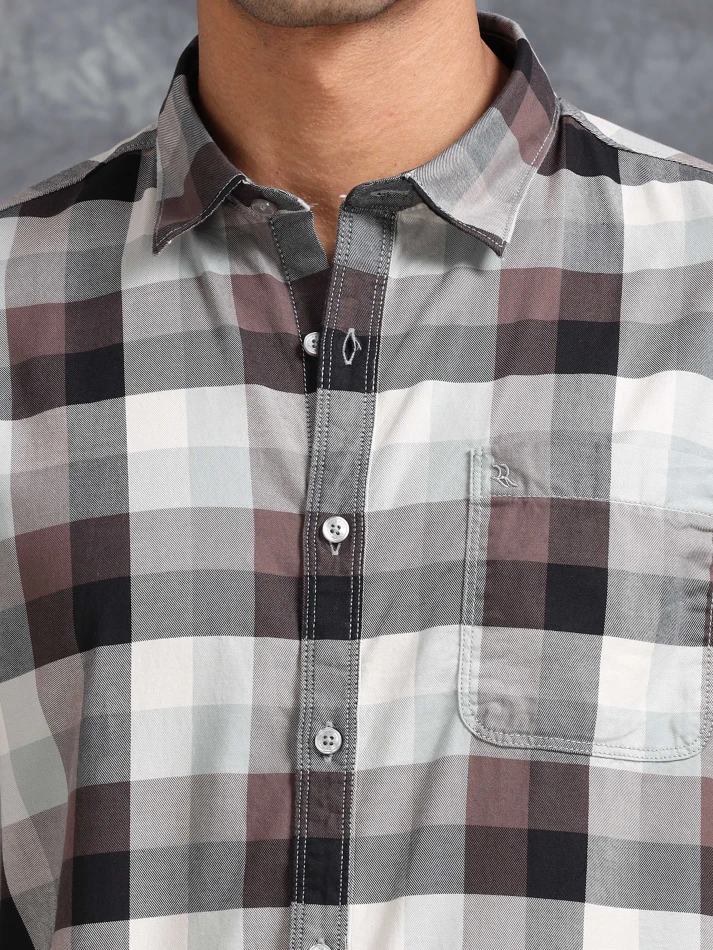 Upper Luxe,Comfort fit checked cotton casual shirt-5