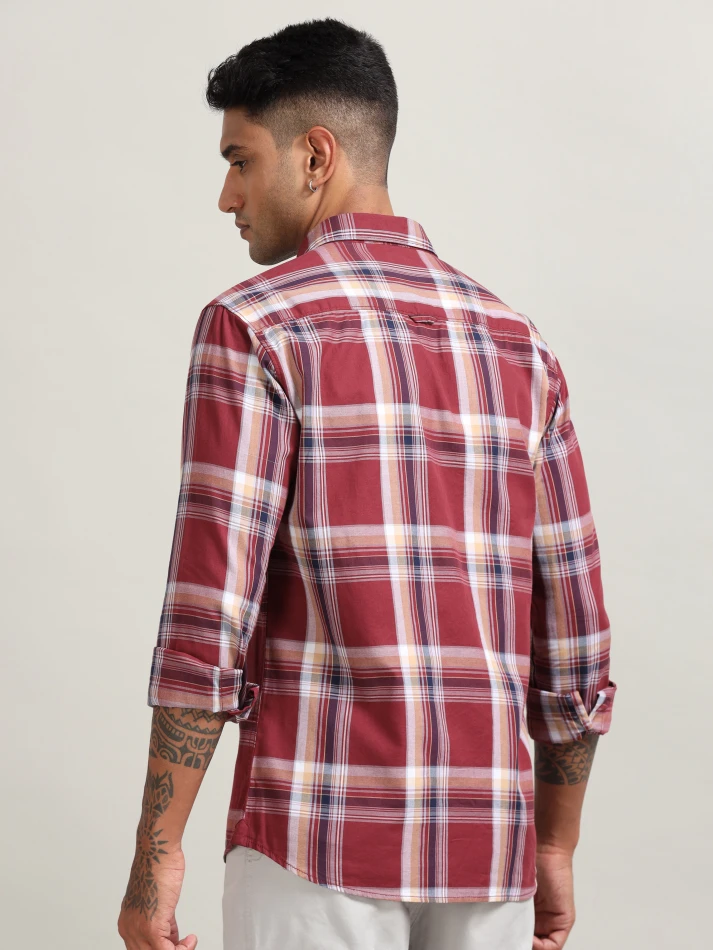 Upper Luxe,Tartan checked spread collar comfort casual shirt-4