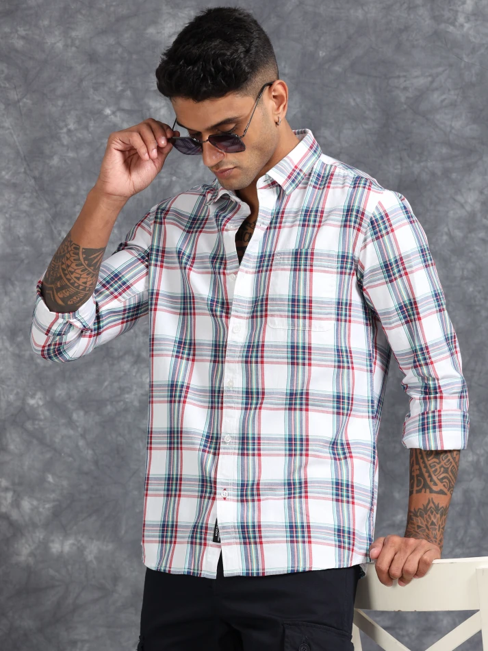 Upper Luxe,Tartan checked spread collar comfort casual shirt-1