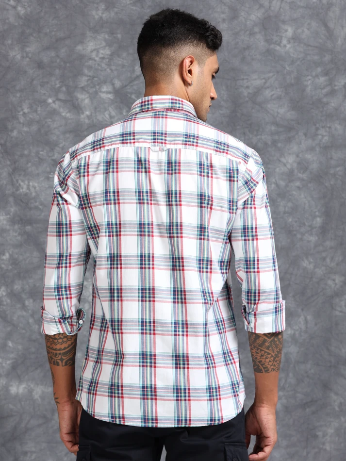 Upper Luxe,Tartan checked spread collar comfort casual shirt-3