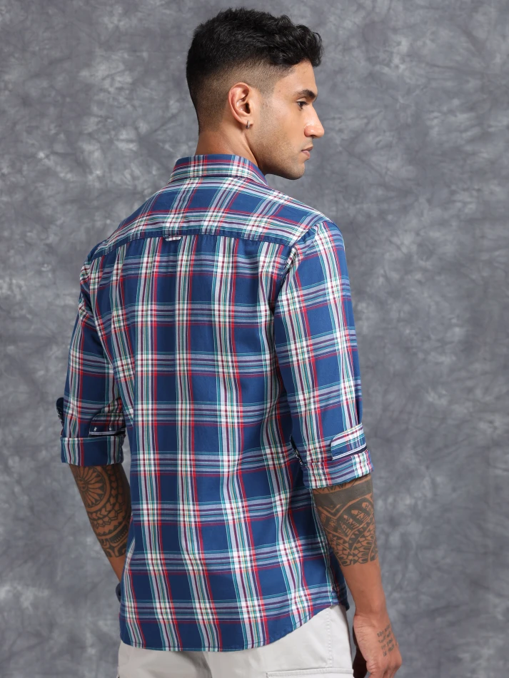 Upper Luxe,Tartan checked comfort fit cotton casual shirt-4