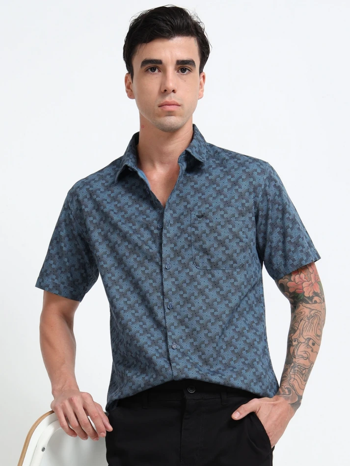 Upper Luxe, Geometric Print in Breathable Pure Cotton Fabric