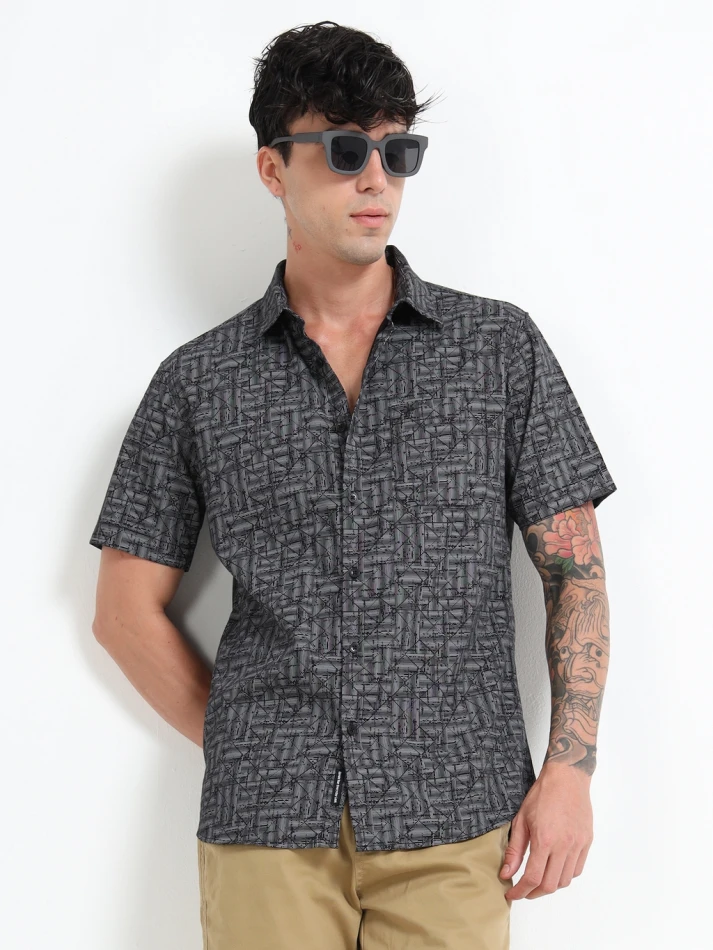 Upper Luxe, Geometric Print in Breathable Pure Cotton Fabric
