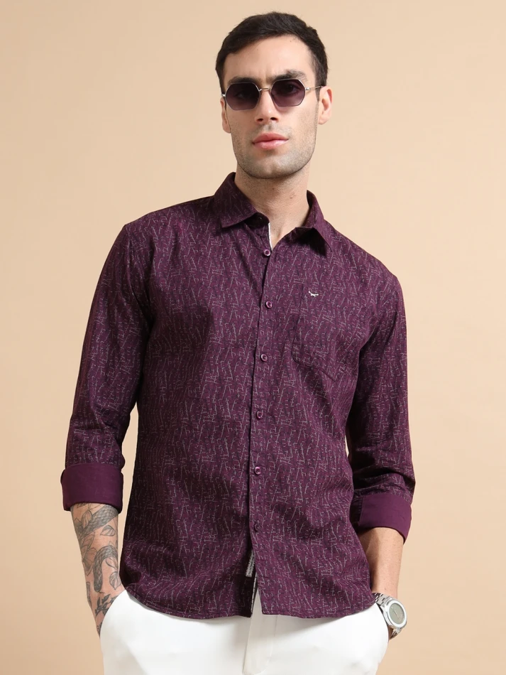 Upper Luxe Men's Slub Cotton Abstract Print Full-Sleeve Shirt