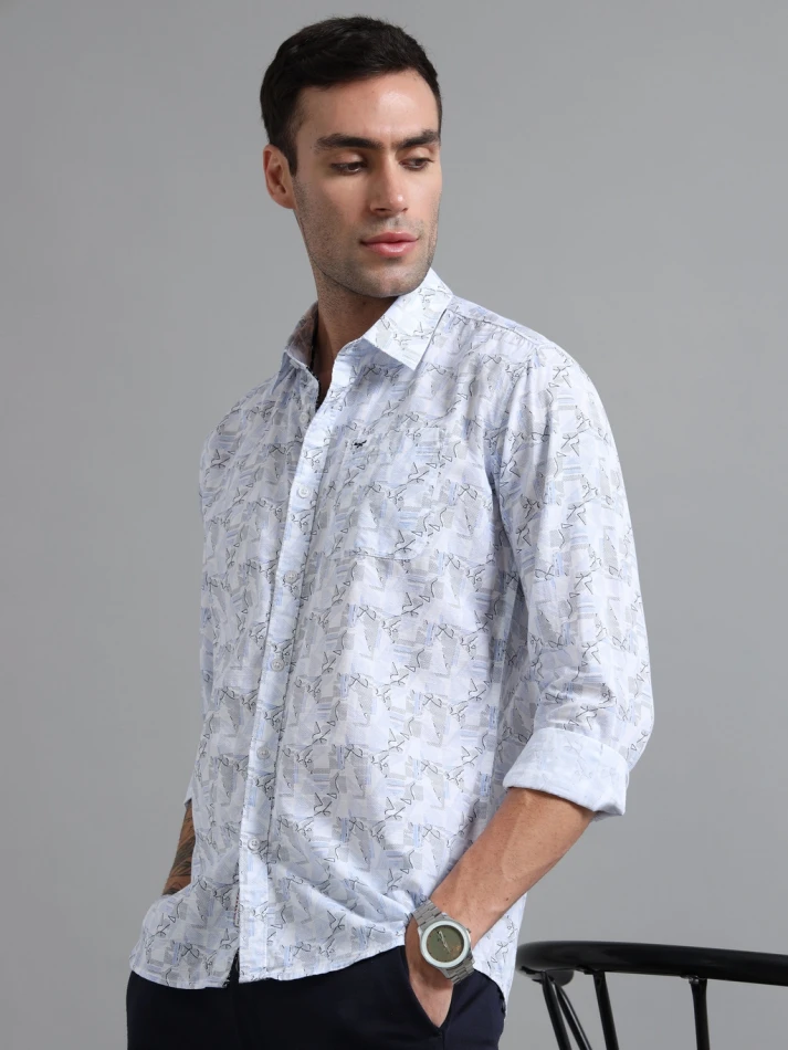 Upper Luxe Men's Slub Cotton Abstract Print Full-Sleeve Shirt