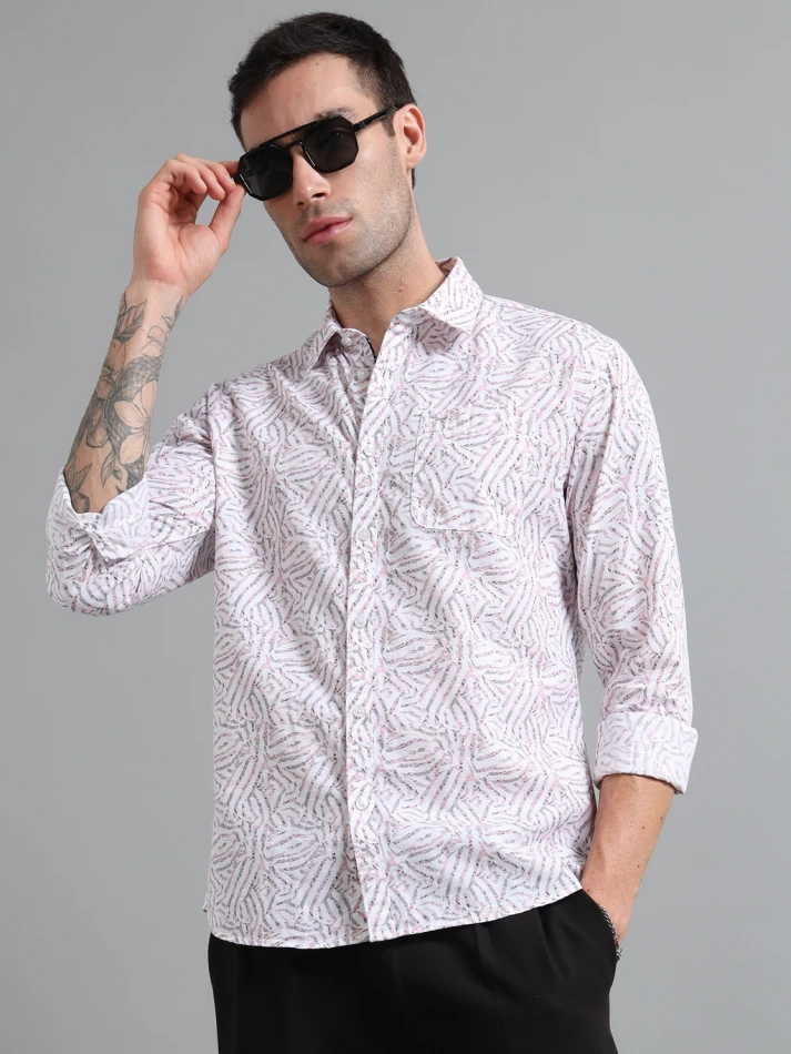 Upper Luxe Men's Slub Cotton Abstract Print Full-Sleeve Shirt