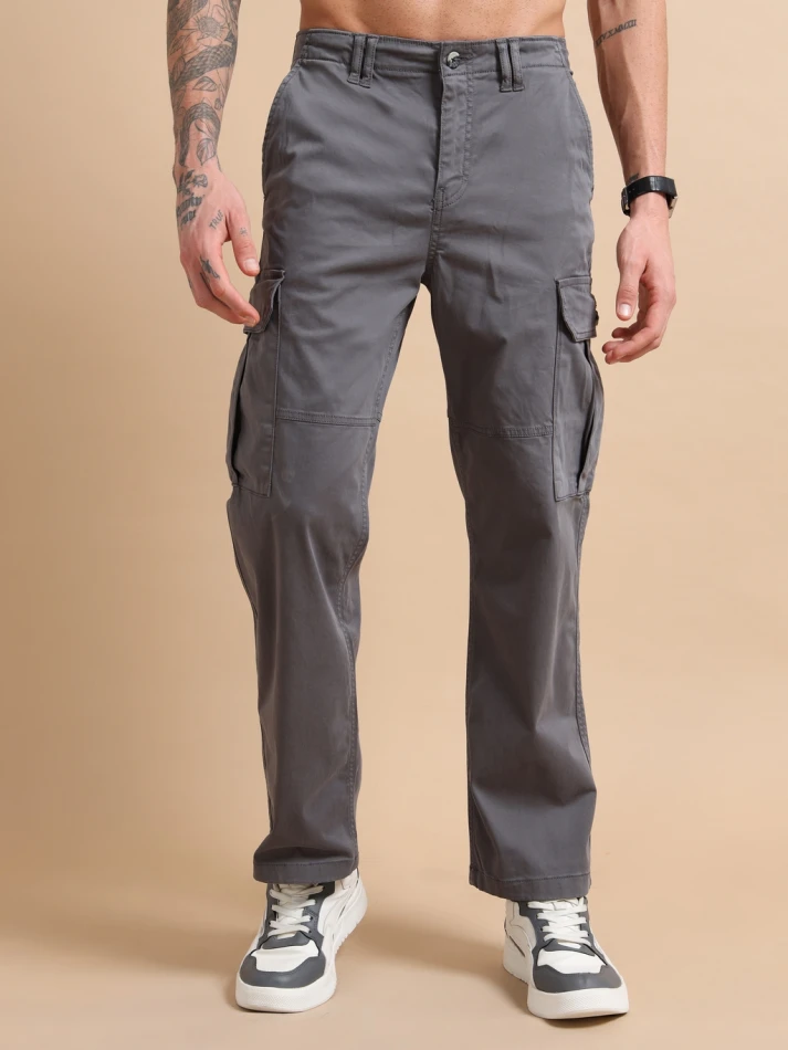 Upper Luxe Men's Mid Rise RFD Cotton Loose Fit Cargo Pants