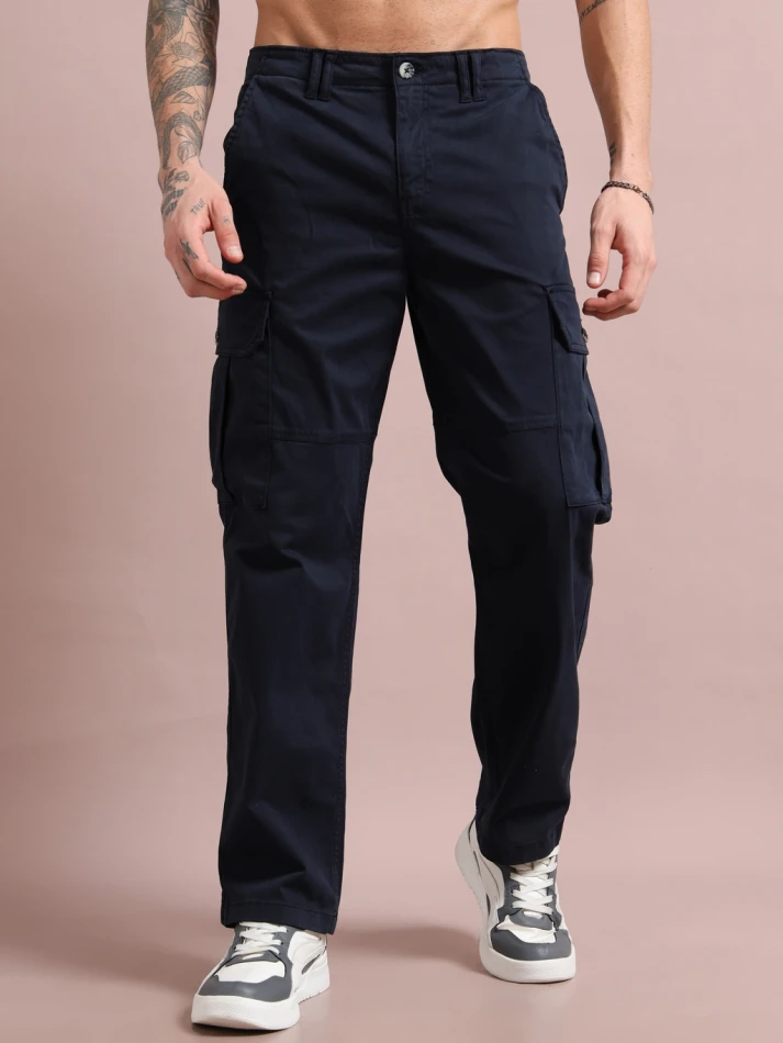 Upper Luxe Men's Mid Rise RFD Cotton Loose Fit Cargo Pants